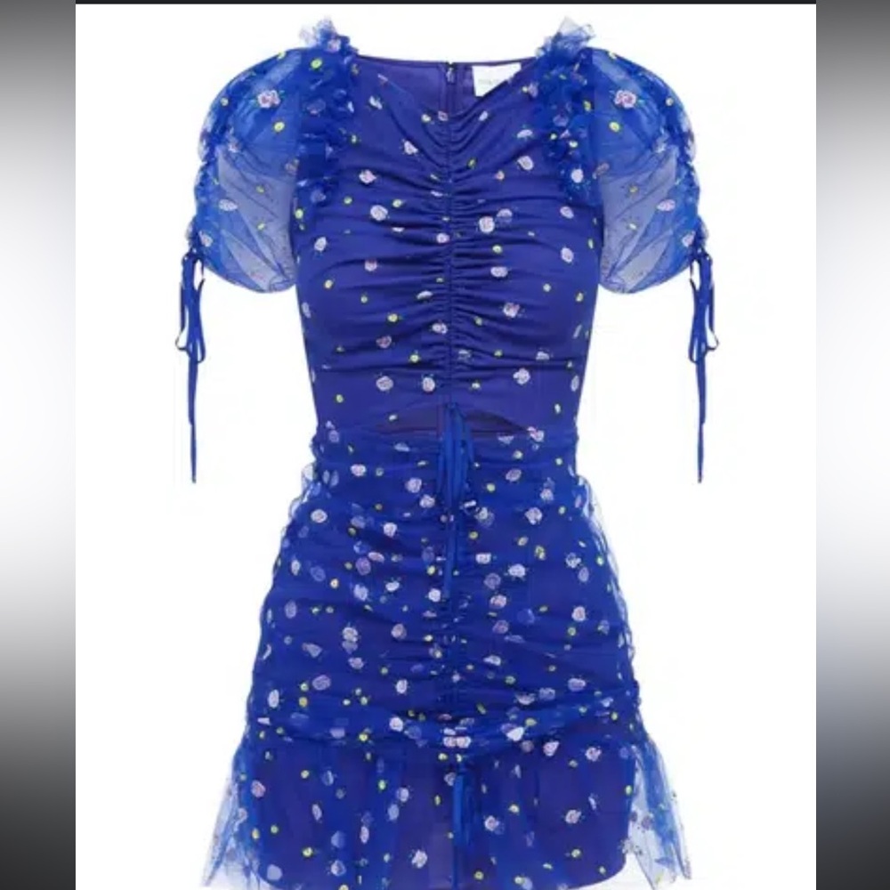 Blue Floral Ruched Dress